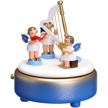 Musikdose, blau „3 Engel, bunt mit Harfe“